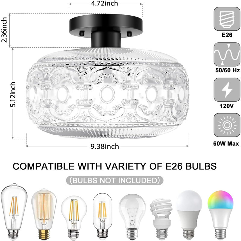 MABOSY Semi Flush Mount Ceiling Light Black Vintage Kitchen Ceiling ...